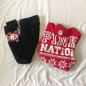 pink christmas leggings and sweater set